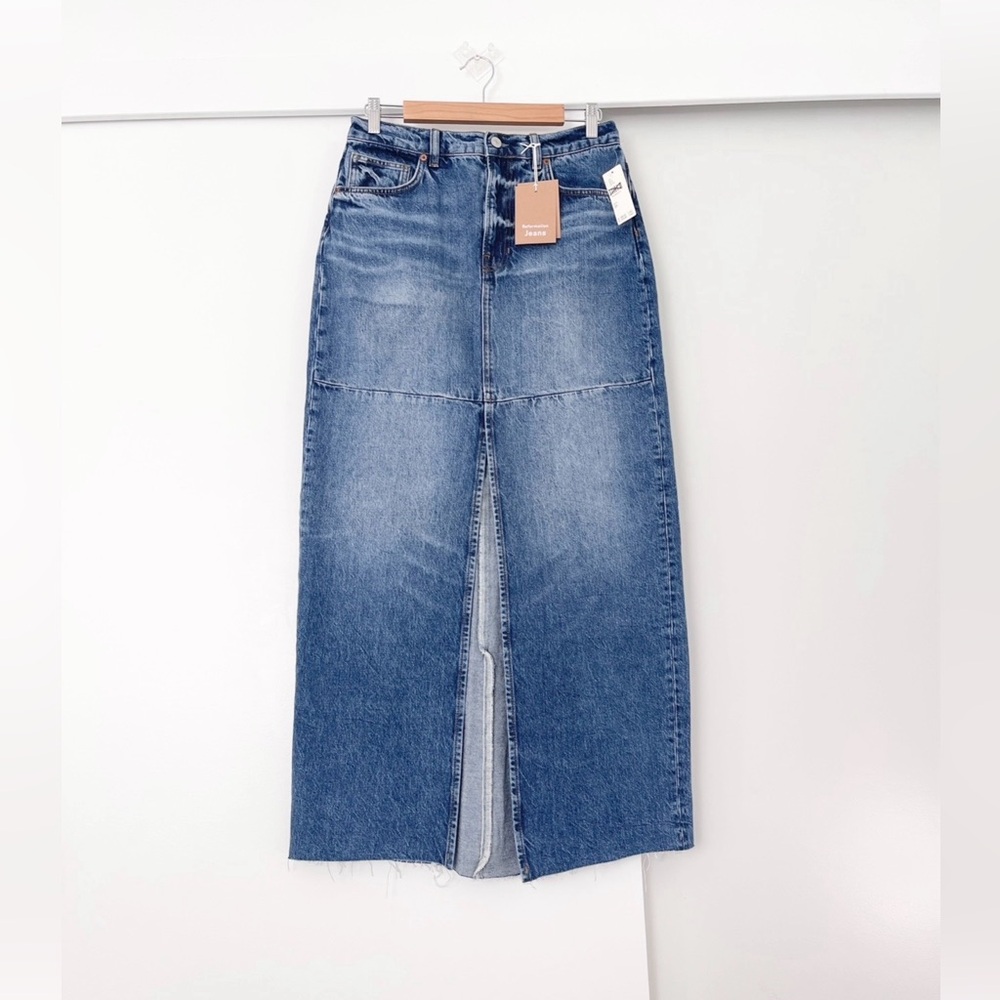 Reformation Tazz Denim Skirt Maxi Front Slit Size 28